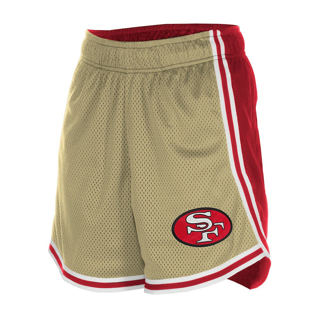 San Francisco 49ers New Era Women's Throwback Sport Classics Mesh Shorts - Gold/Scarlet - NFL