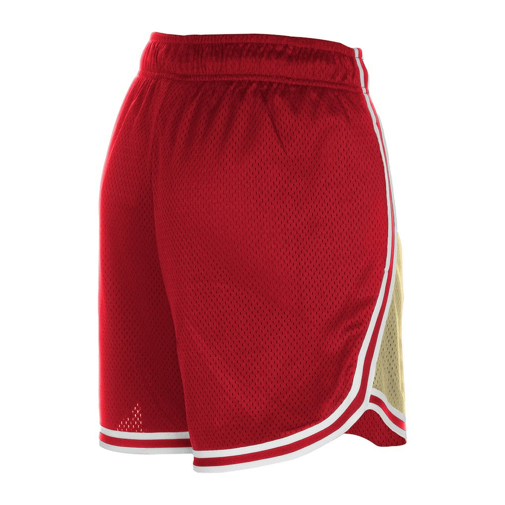 San Francisco 49ers New Era Women's Throwback Sport Classics Mesh Shorts - Gold/Scarlet - NFL
