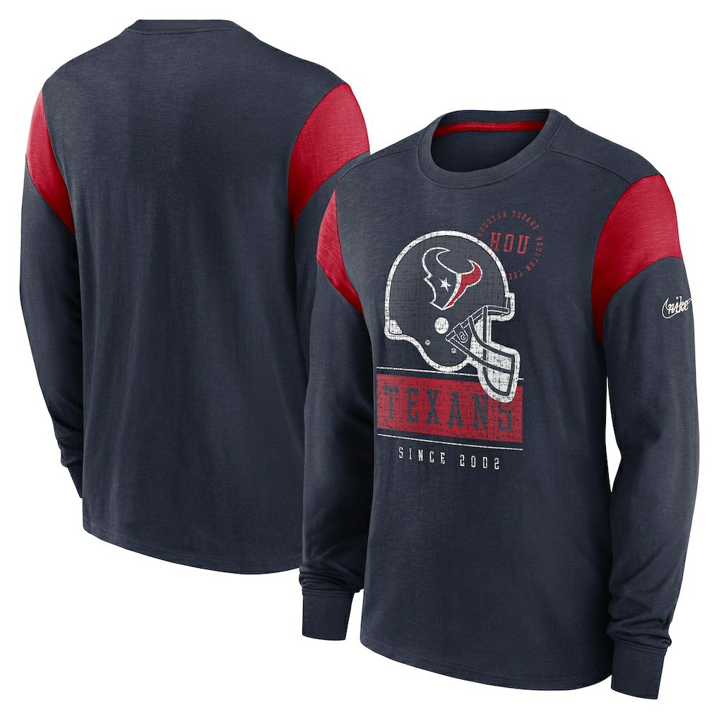 Houston Texans Rewind Playback Helmet Long Sleeve T-Shirt - Heather Navy - Nike