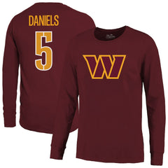 Jayden Daniels Washington Commanders Majestic Threads Name & Number Non-Distressed Long Sleeve T-Shirt - Burgundy - NFL