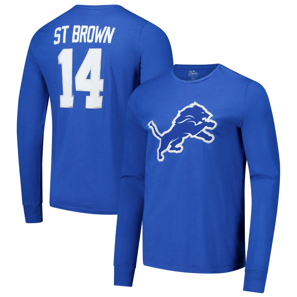Amon-Ra St. Brown Detroit Lions Majestic Threads Name & Number Long Sleeve T-Shirt - Blue - NFL