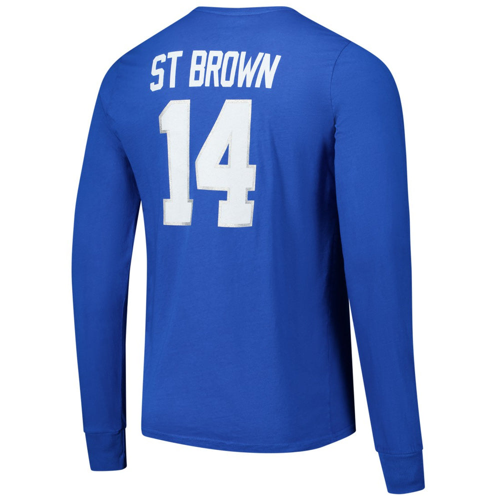 Amon-Ra St. Brown Detroit Lions Majestic Threads Name & Number Long Sleeve T-Shirt - Blue - NFL