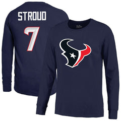 C.J. Stroud Houston Texans Majestic Threads Name & Number Non-Distressed Long Sleeve T-Shirt - Navy - NFL