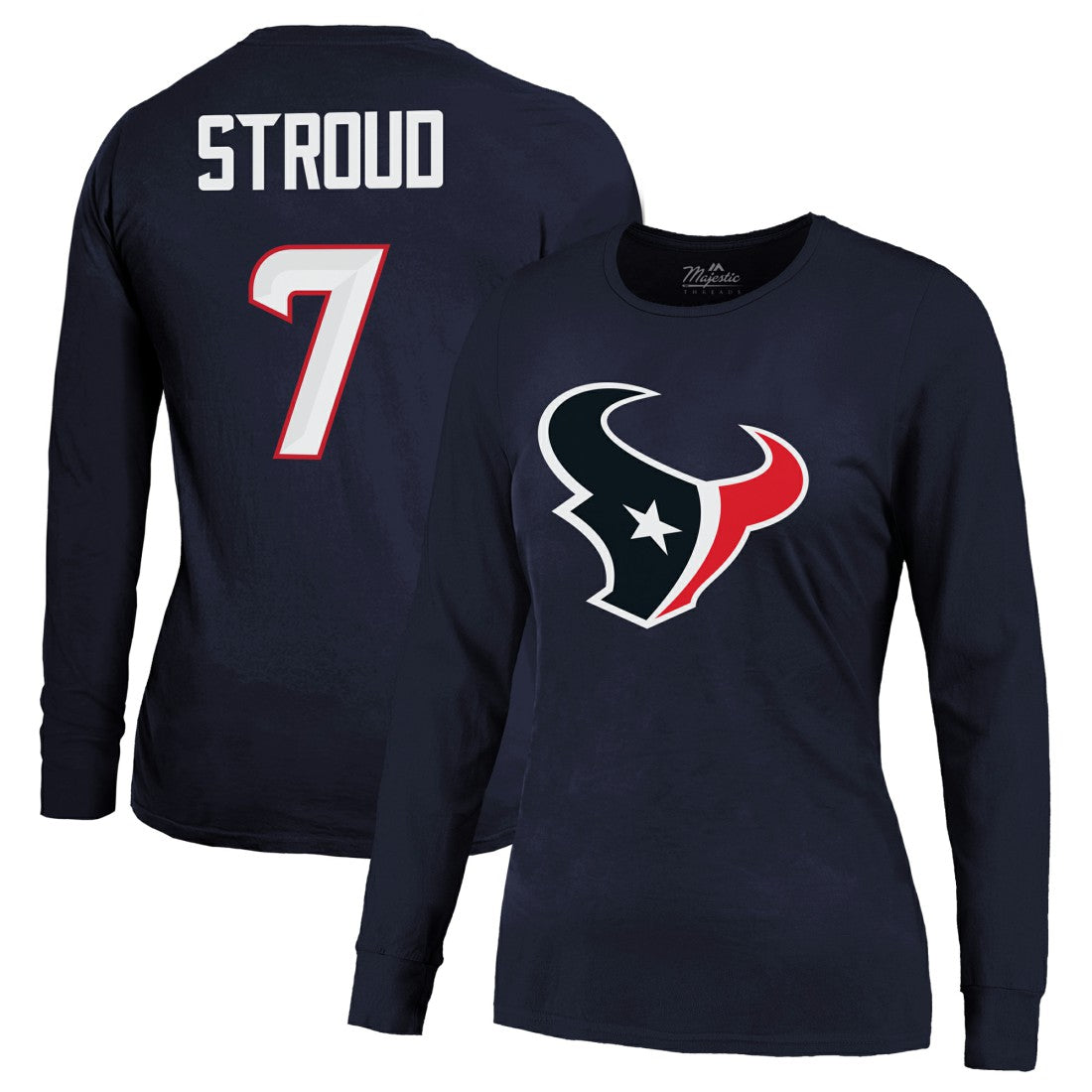 C.J. Stroud Houston Texans Majestic Threads Women's Player Name & Number Long Sleeve T-Shirt - Navy - NFL