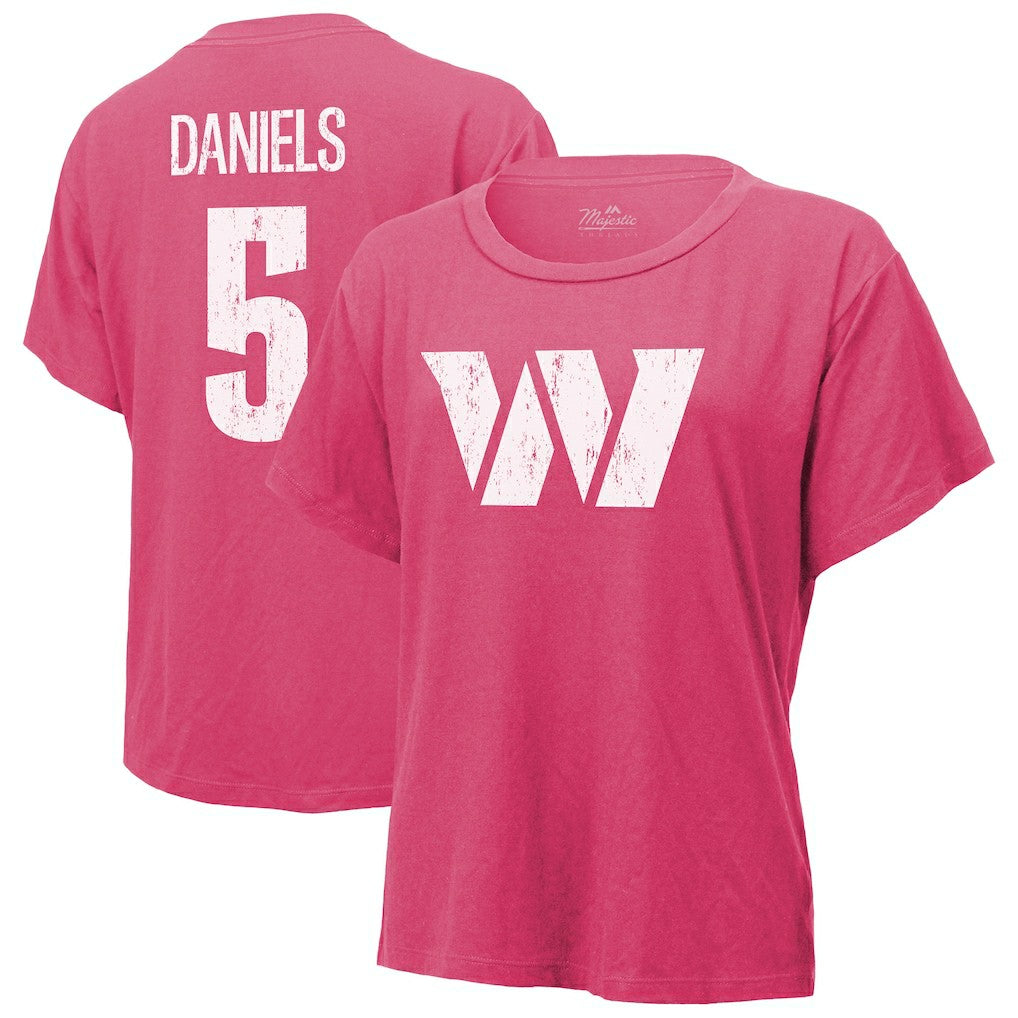 Jayden Daniels Washington Commanders Majestic Threads Women's Name & Number T-Shirt - Pink - NFL