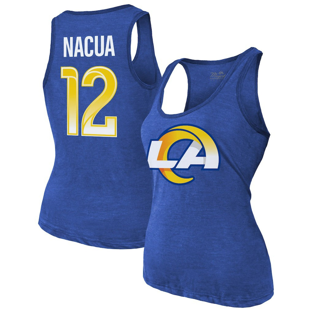 Puka Nacua Los Angeles Rams Majestic Threads Women's Name & Number Tri-Blend Scoop Neck Tank Top - Royal - NFL