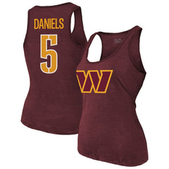 Jayden Daniels Washington Commanders Majestic Threads Women's Name & Number Tri-Blend Scoop Neck Tank Top - Burgundy - NFL
