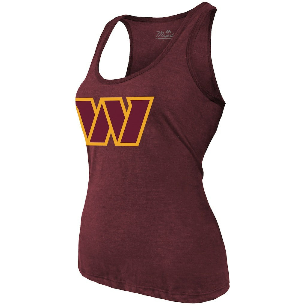 Jayden Daniels Washington Commanders Majestic Threads Women's Name & Number Tri-Blend Scoop Neck Tank Top - Burgundy - NFL