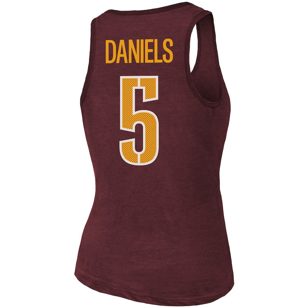 Jayden Daniels Washington Commanders Majestic Threads Women's Name & Number Tri-Blend Scoop Neck Tank Top - Burgundy - NFL