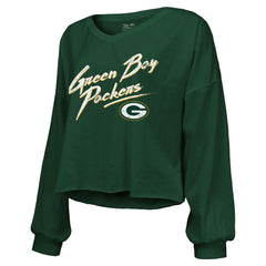 Jordan Love Green Bay Packers Majestic Threads Women's Name & Number Off-Shoulder Script Cropped Long Sleeve Relaxed V-Neck T-Shirt - Green - NFL