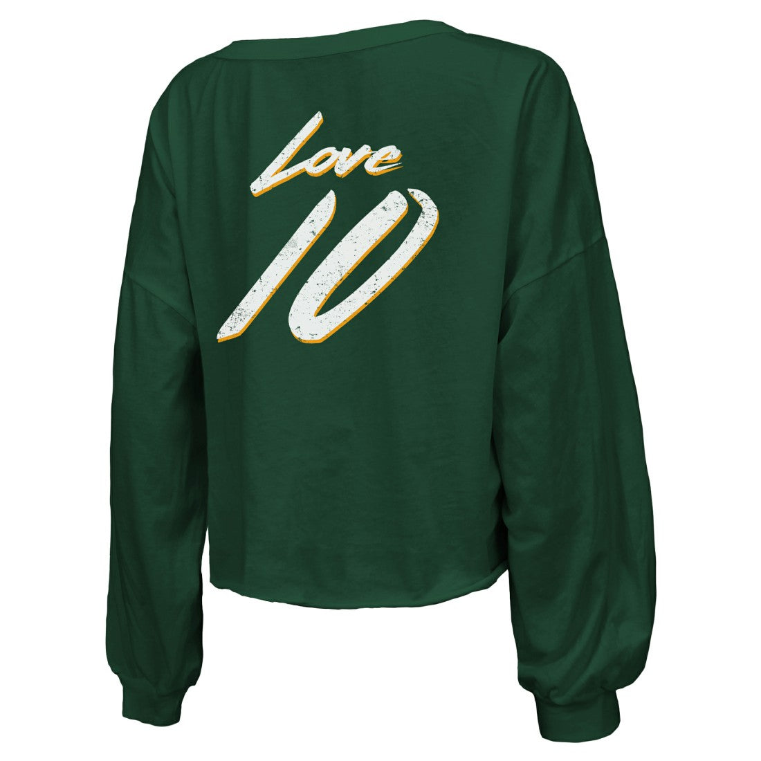 Jordan Love Green Bay Packers Majestic Threads Women's Name & Number Off-Shoulder Script Cropped Long Sleeve Relaxed V-Neck T-Shirt - Green - NFL