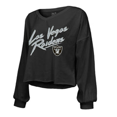 Maxx Crosby Las Vegas Raiders Majestic Threads Women's Name & Number Off-Shoulder Script Cropped Long Sleeve Relaxed V-Neck T-Shirt - Black - NFL