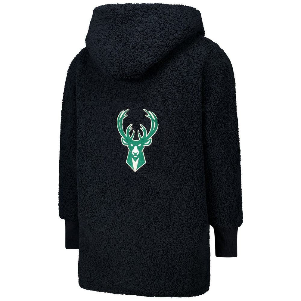 The Best Lounger in the World By Jill Martin Milwaukee Bucks Unisex Black Oversized Open-Front Hoodie Sweater