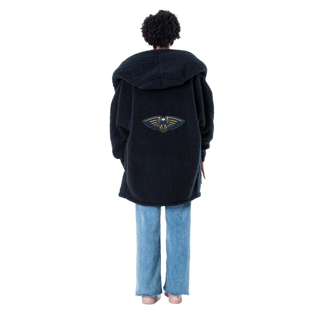 The Best Lounger in the World By Jill Martin New Orleans Pelicans Unisex Black Oversized Open-Front Hoodie Sweater
