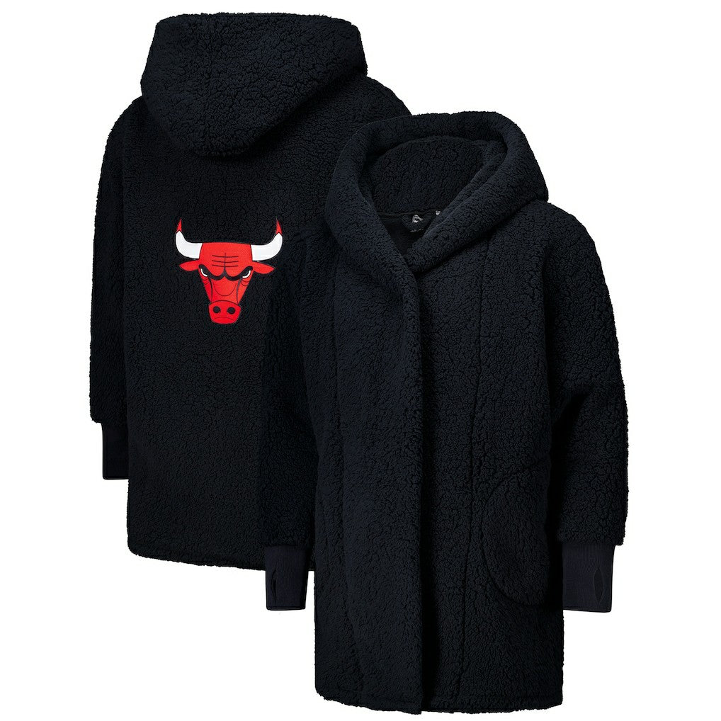 The Best Lounger in the World By Jill Martin Chicago Bulls Unisex Black Oversized Open-Front Hoodie Sweater