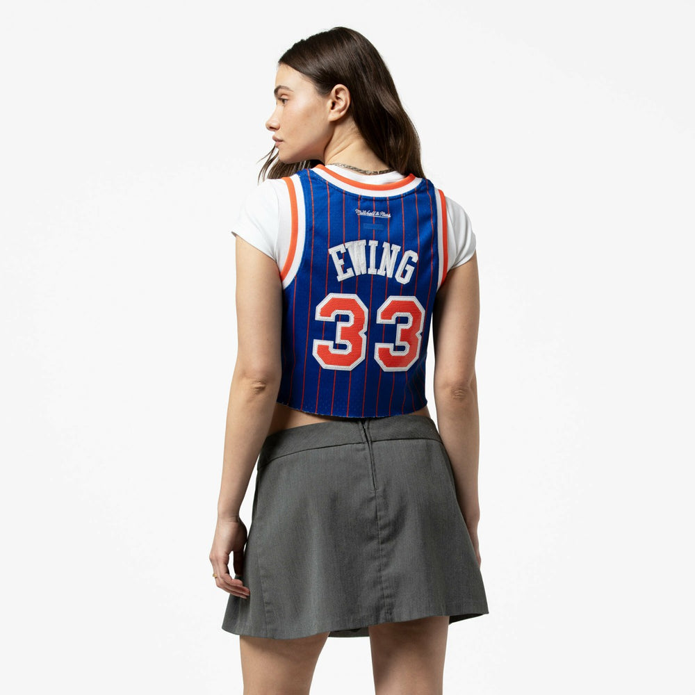 Mitchell & Ness Patrick Ewing New York Knicks x DANNIJO Women's Fashion Cropped Basketball Jersey Royal