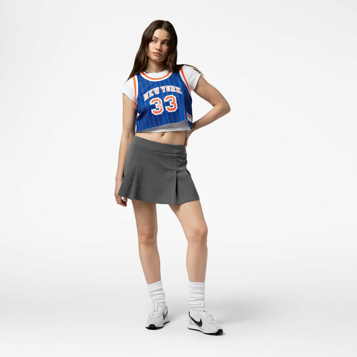 Mitchell & Ness Patrick Ewing New York Knicks x DANNIJO Women's Fashion Cropped Basketball Jersey Royal