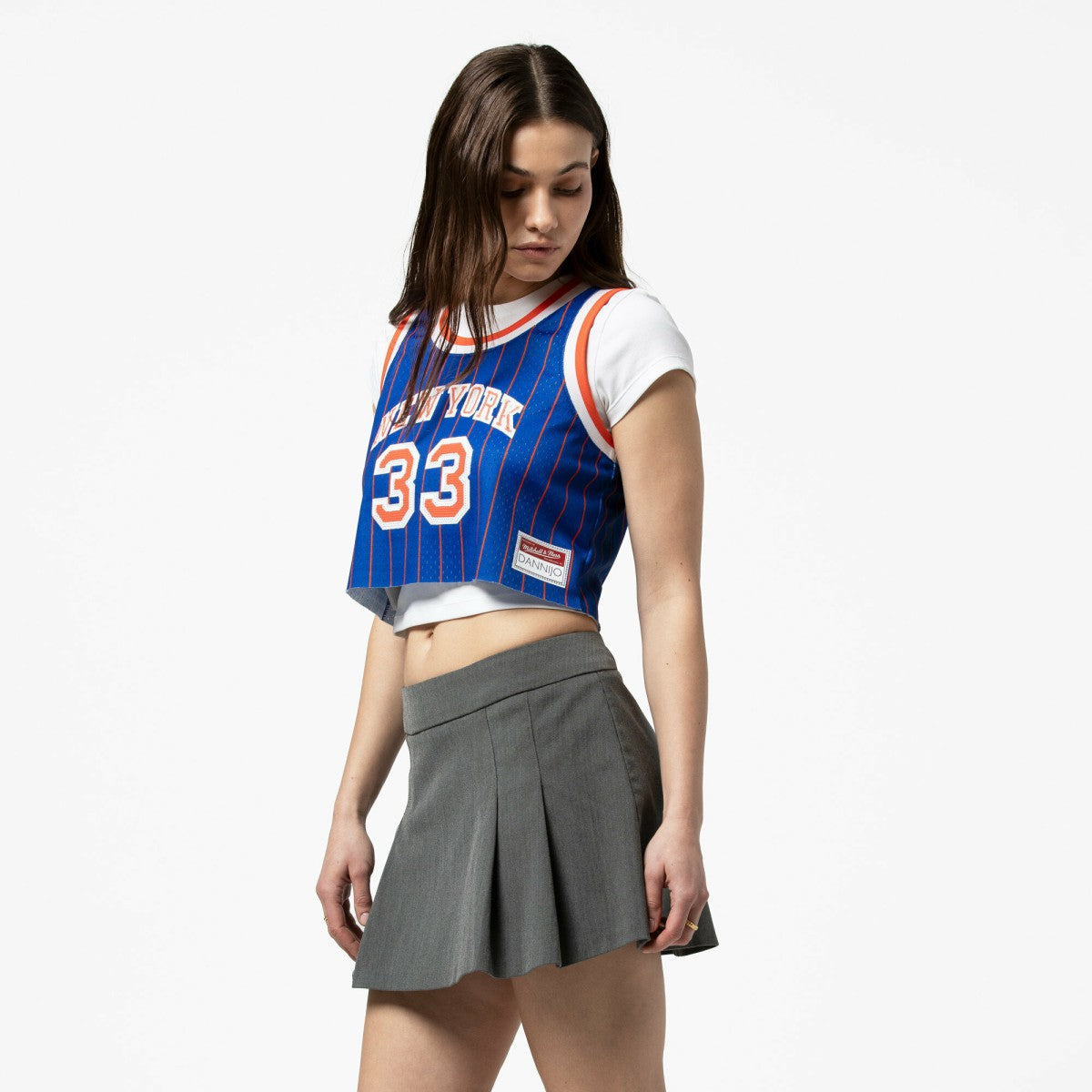 Mitchell & Ness Patrick Ewing New York Knicks x DANNIJO Women's Fashion Cropped Basketball Jersey Royal