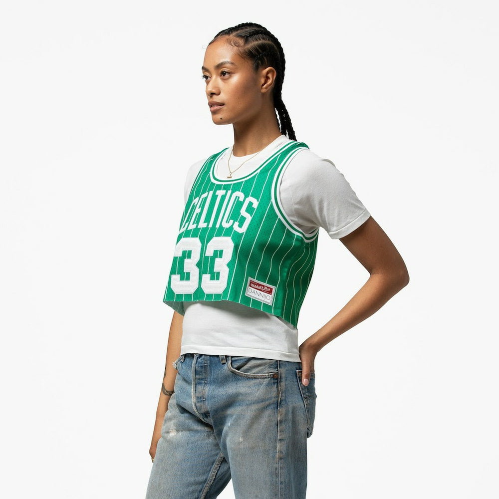 Mitchell & Ness Larry Bird Boston Celtics x DANNIJO Women's Fashion Cropped Basketball Jersey Kelly Green