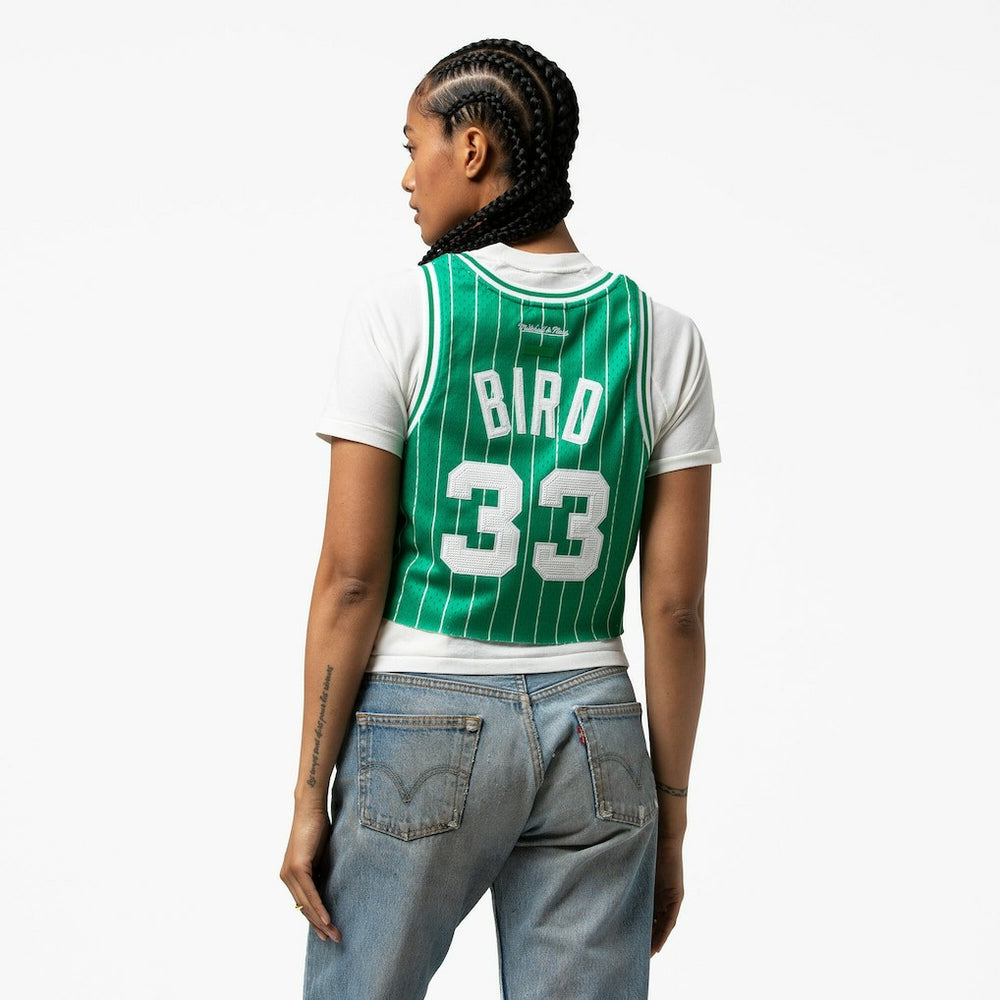 Mitchell & Ness Larry Bird Boston Celtics x DANNIJO Women's Fashion Cropped Basketball Jersey Kelly Green