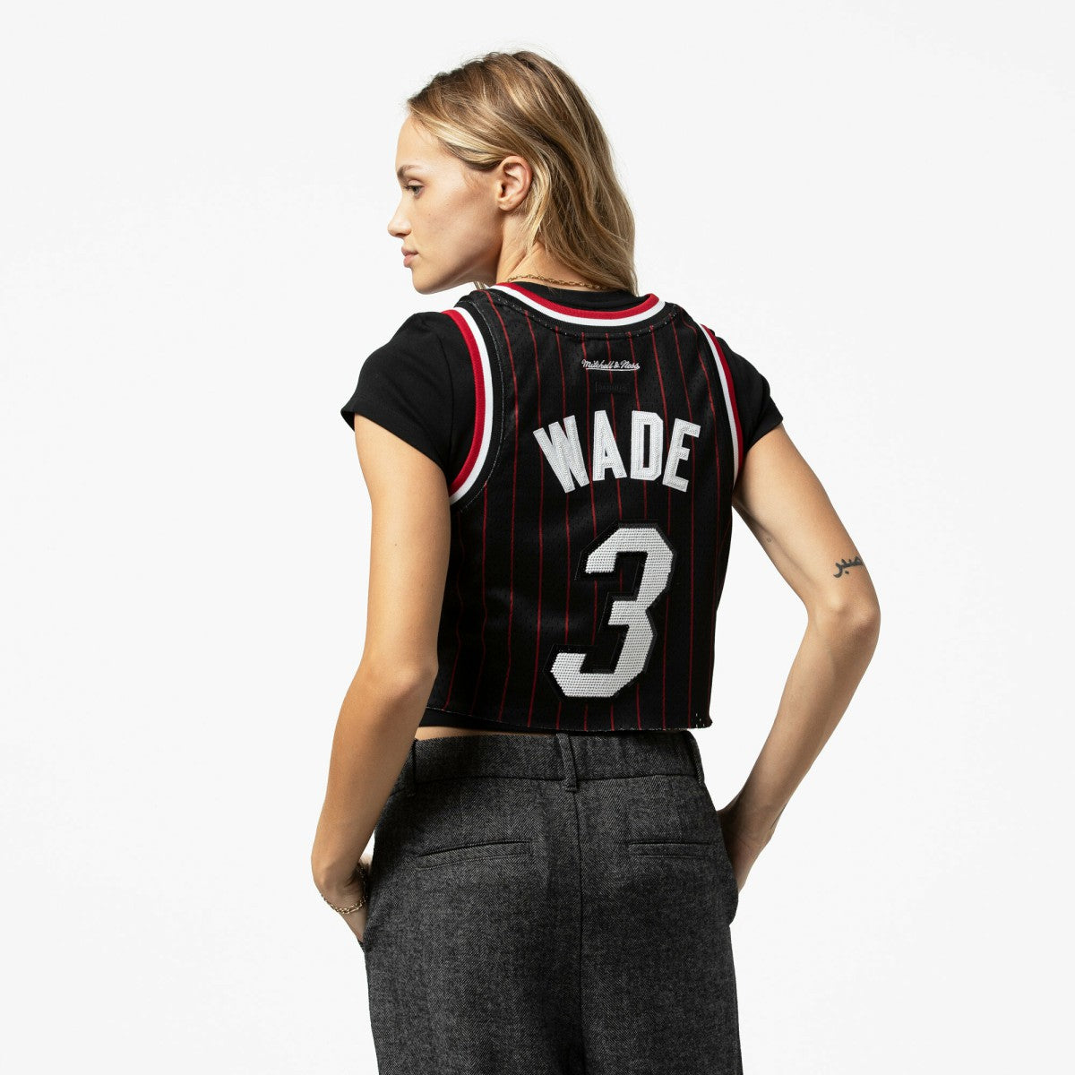 Mitchell & Ness Dwyane Wade Miami Heat x DANNIJO Women's Fashion Cropped Basketball Jersey Black