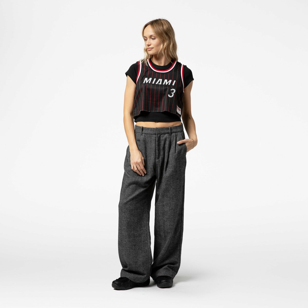 Mitchell & Ness Dwyane Wade Miami Heat x DANNIJO Women's Fashion Cropped Basketball Jersey Black