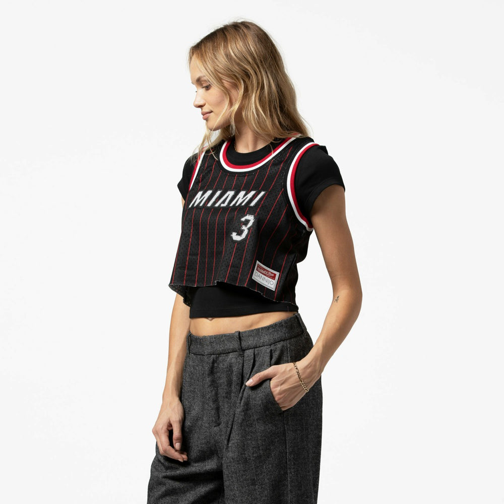 Mitchell & Ness Dwyane Wade Miami Heat x DANNIJO Women's Fashion Cropped Basketball Jersey Black