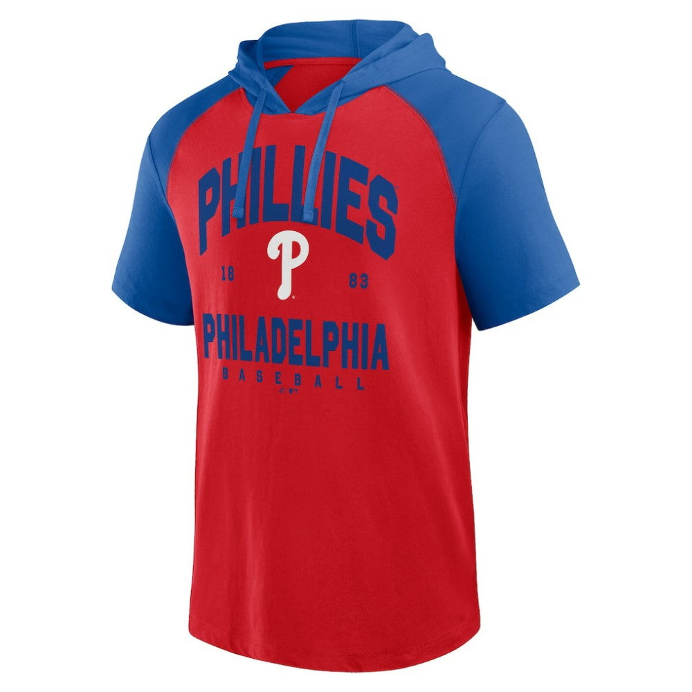 Philadelphia Phillies Logo Athletic Prime Raglan Short Sleeve Hoodie T-Shirt Outlet