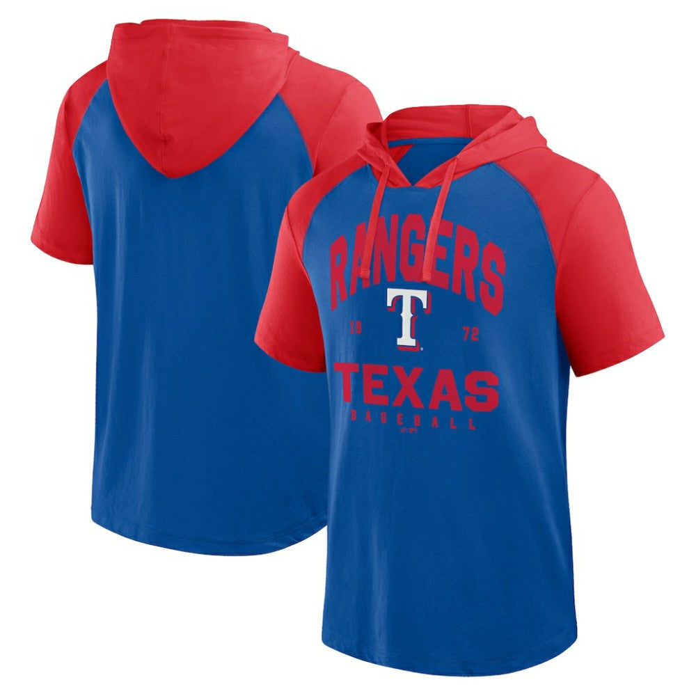 Texas Rangers Logo Athletic Prime Raglan Short Sleeve Hoodie T-Shirt Sale