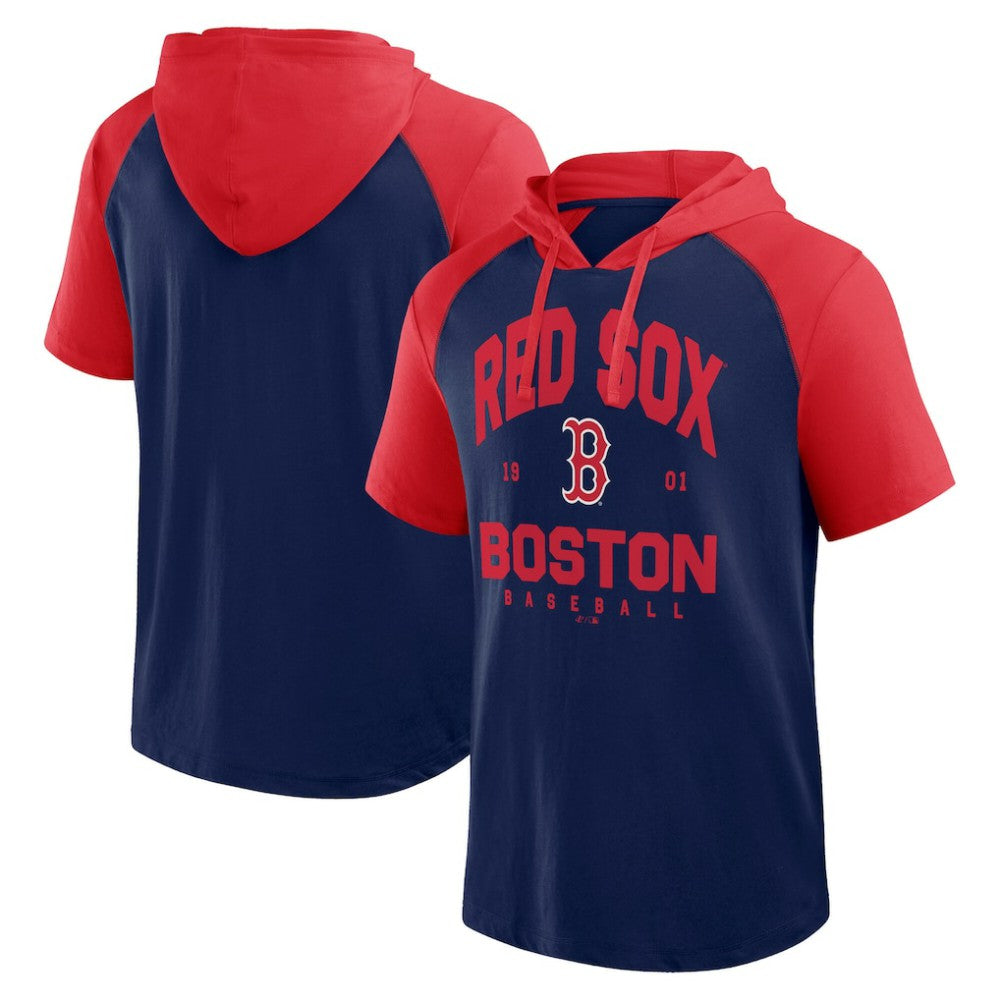 Boston Red Sox Logo Athletic Prime Raglan Short Sleeve Hoodie T-Shirt Outlet