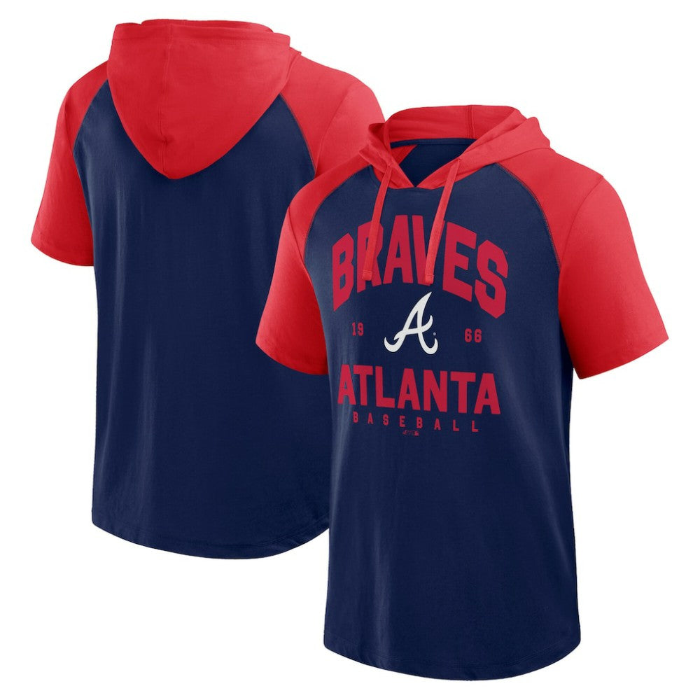 Atlanta Braves Logo Athletic Prime Raglan Short Sleeve Hoodie T-Shirt Outlet