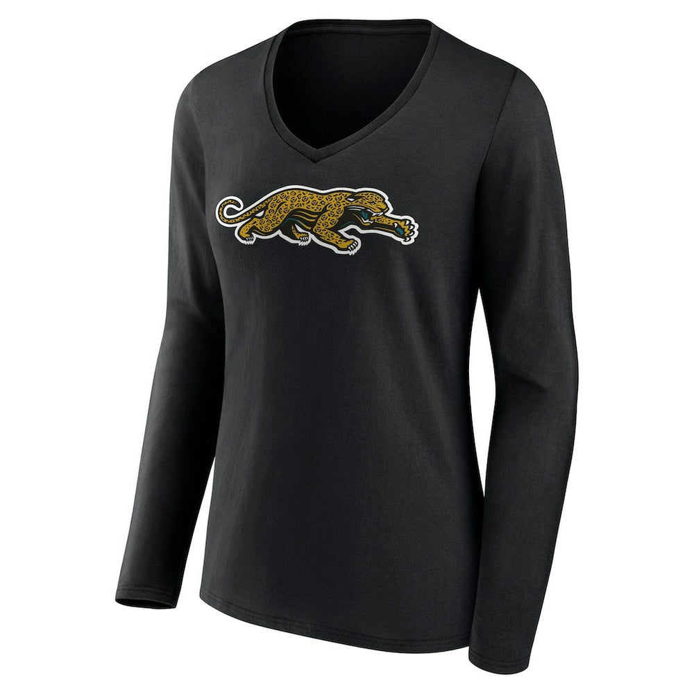 Jacksonville Jaguars Women's Classic Logo Long Sleeve V-Neck T-Shirt - Black - NFL