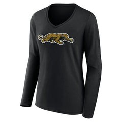 Jacksonville Jaguars Women's Classic Logo Long Sleeve V-Neck T-Shirt - Black - NFL