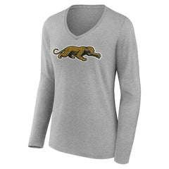Jacksonville Jaguars Women's Classic Logo Long Sleeve V-Neck T-Shirt - Gray - NFL