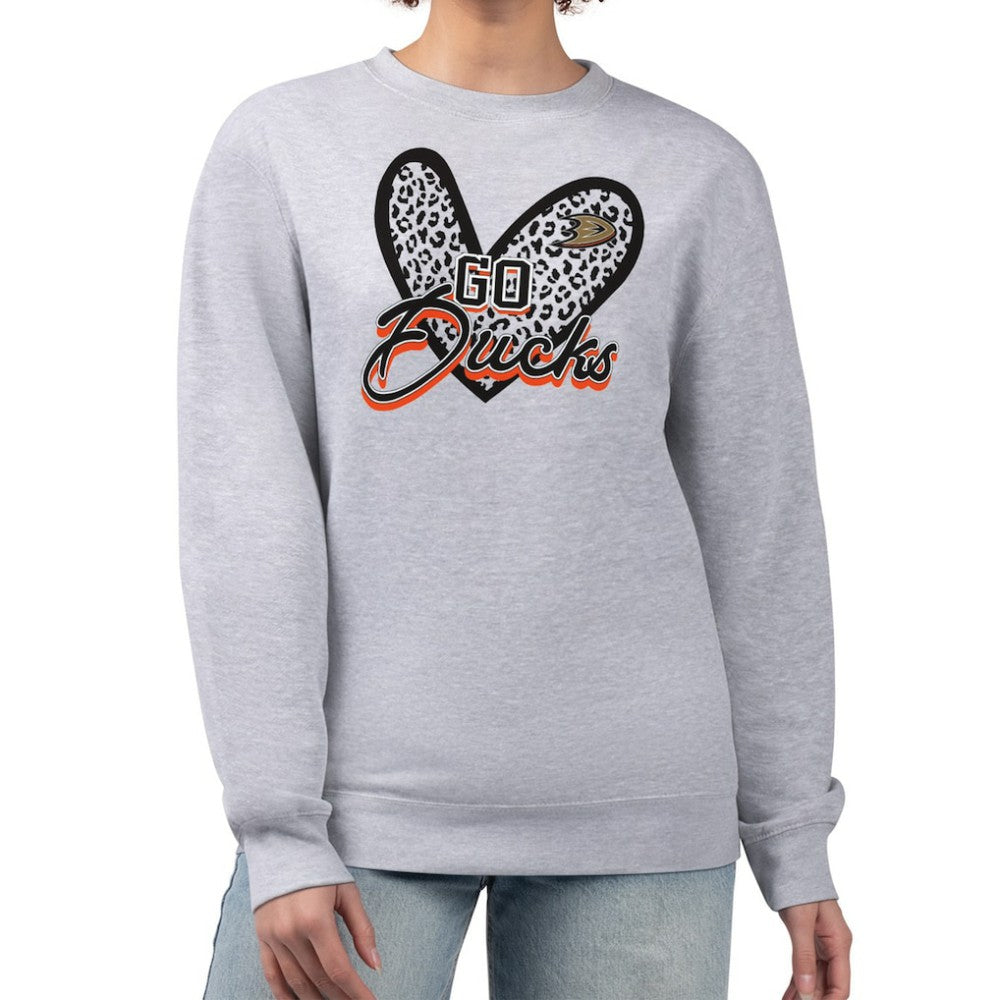 Anaheim Ducks G-III 4Her by Carl Banks Women's Animal Print Heart Fleece Pullover Sweatshirt - Heather Gray | NHL on sale