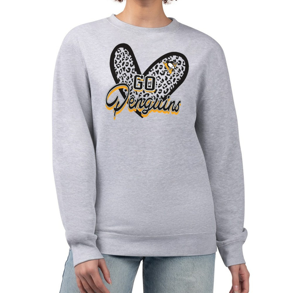 Pittsburgh Penguins G-III 4Her by Carl Banks Women's Animal Print Heart Fleece Pullover Sweatshirt - Heather Gray | NHL discount