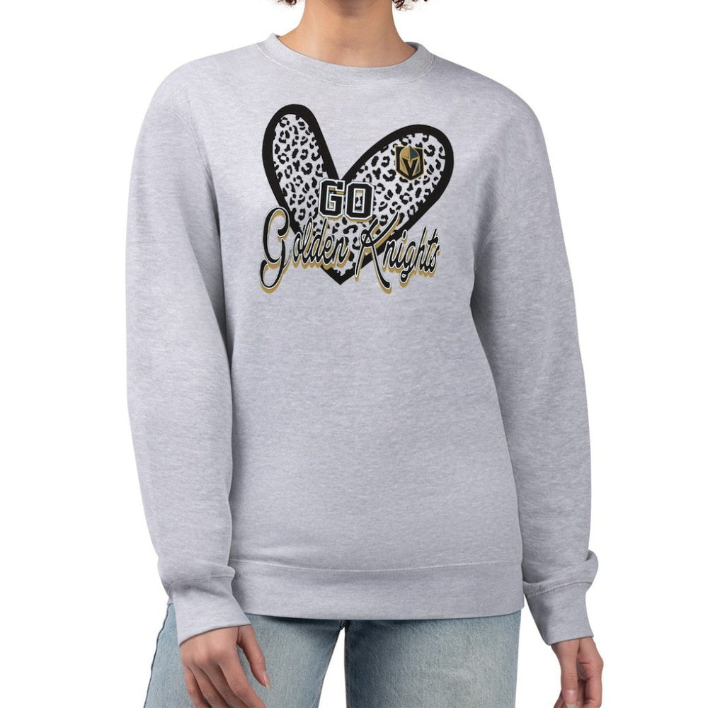 Vegas Golden Knights G-III 4Her by Carl Banks Women's Animal Print Heart Fleece Pullover Sweatshirt - Heather Gray | NHL on sale