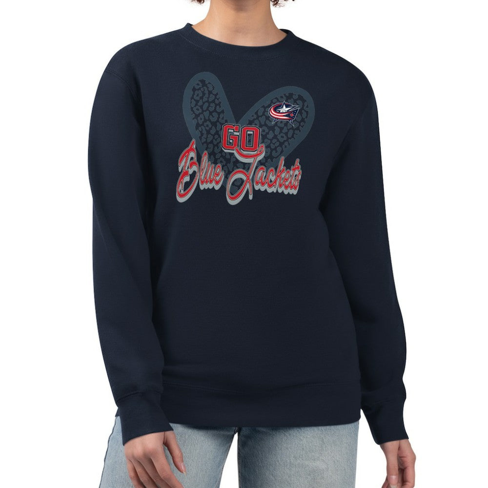 Columbus Blue Jackets G-III 4Her by Carl Banks Women's Animal Print Heart Fleece Pullover Sweatshirt - Navy | NHL discount