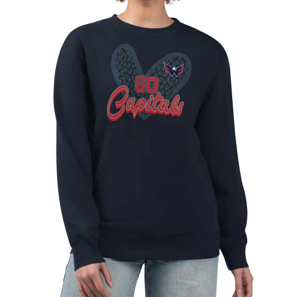 Washington Capitals G-III 4Her by Carl Banks Women's Animal Print Heart Fleece Pullover Sweatshirt - Navy | NHL sale