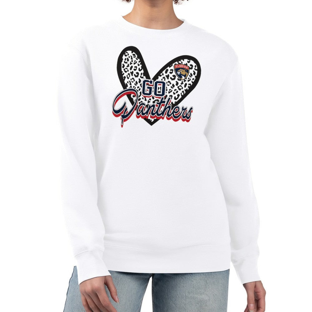 Florida Panthers G-III 4Her by Carl Banks Women's Animal Print Heart Fleece Pullover Sweatshirt - White | NHL on sale