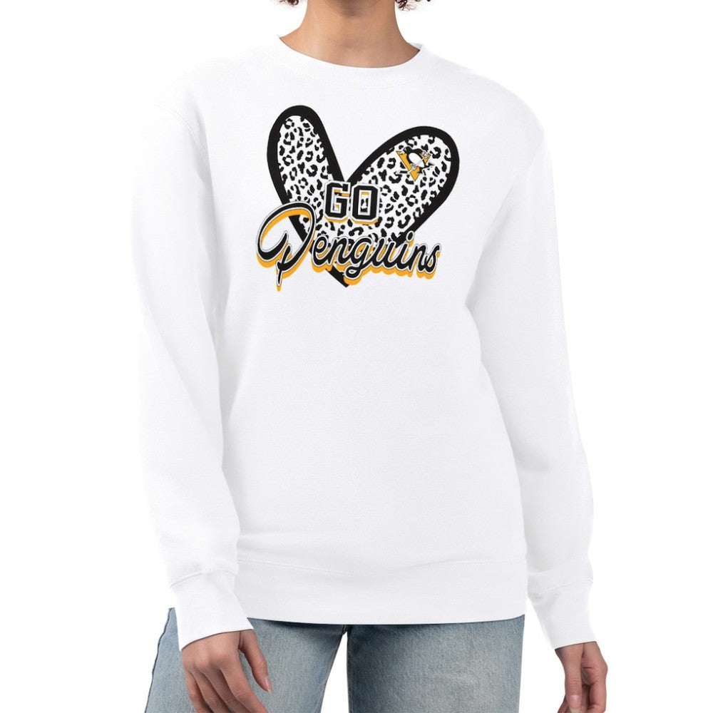 Pittsburgh Penguins G-III 4Her by Carl Banks Women's Animal Print Heart Fleece Pullover Sweatshirt - White | NHL sale