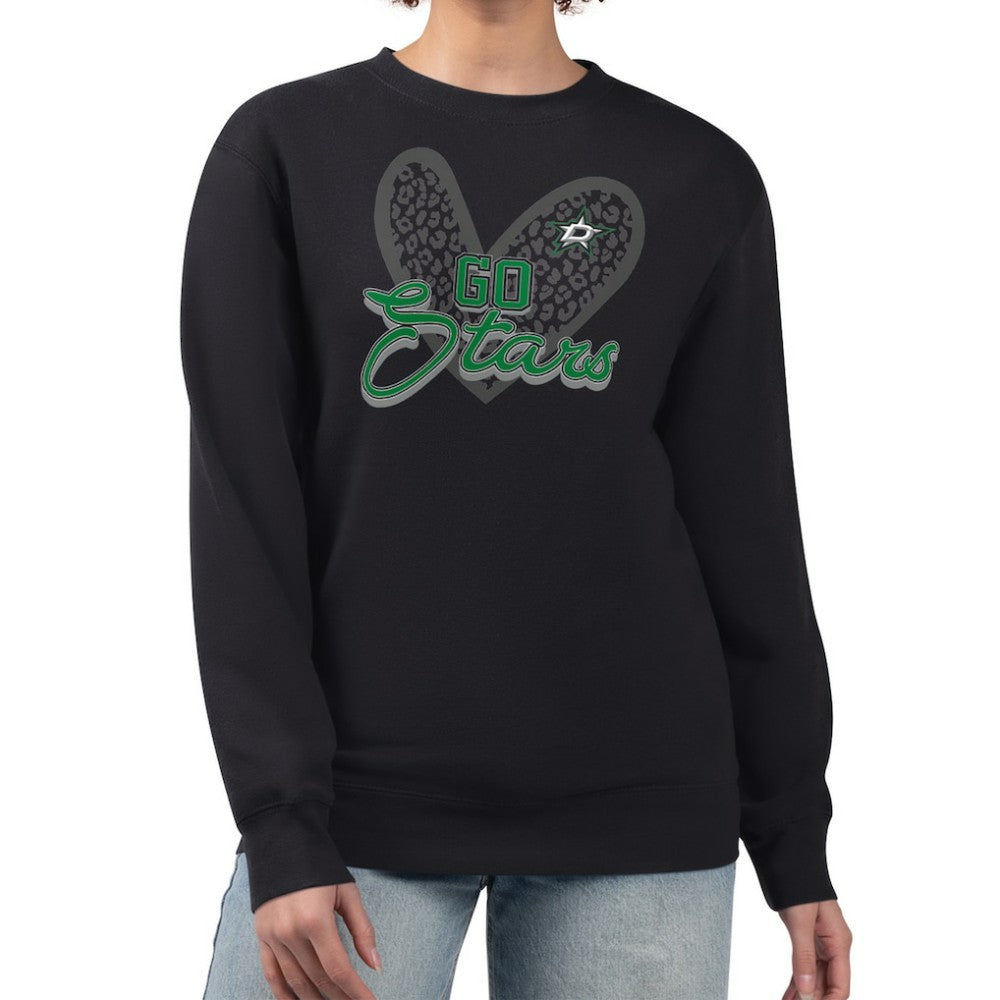 Dallas Stars G-III 4Her by Carl Banks Women's Animal Print Heart Fleece Pullover Sweatshirt - Black | NHL Lifestyle