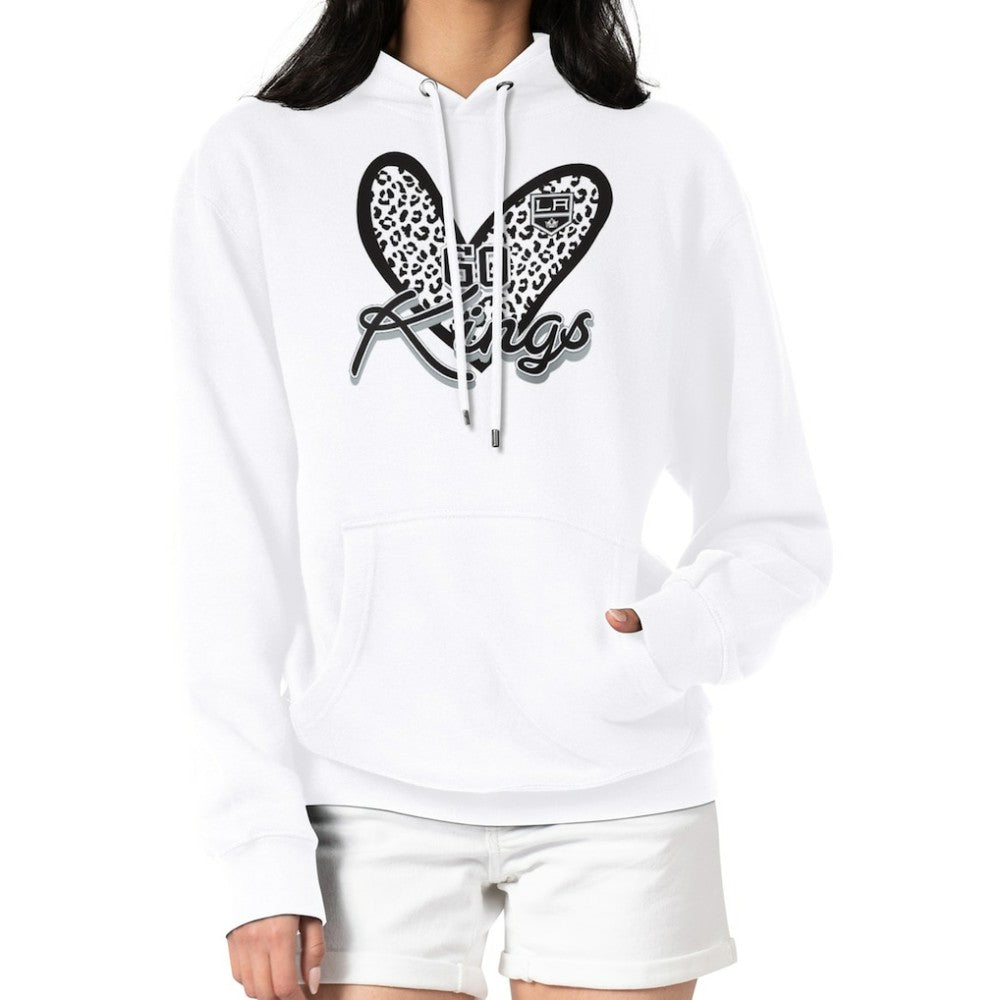 Los Angeles Kings G-III 4Her by Carl Banks Women's Animal Print Heart Fleece Pullover Hoodie - White | NHL Lifestyle