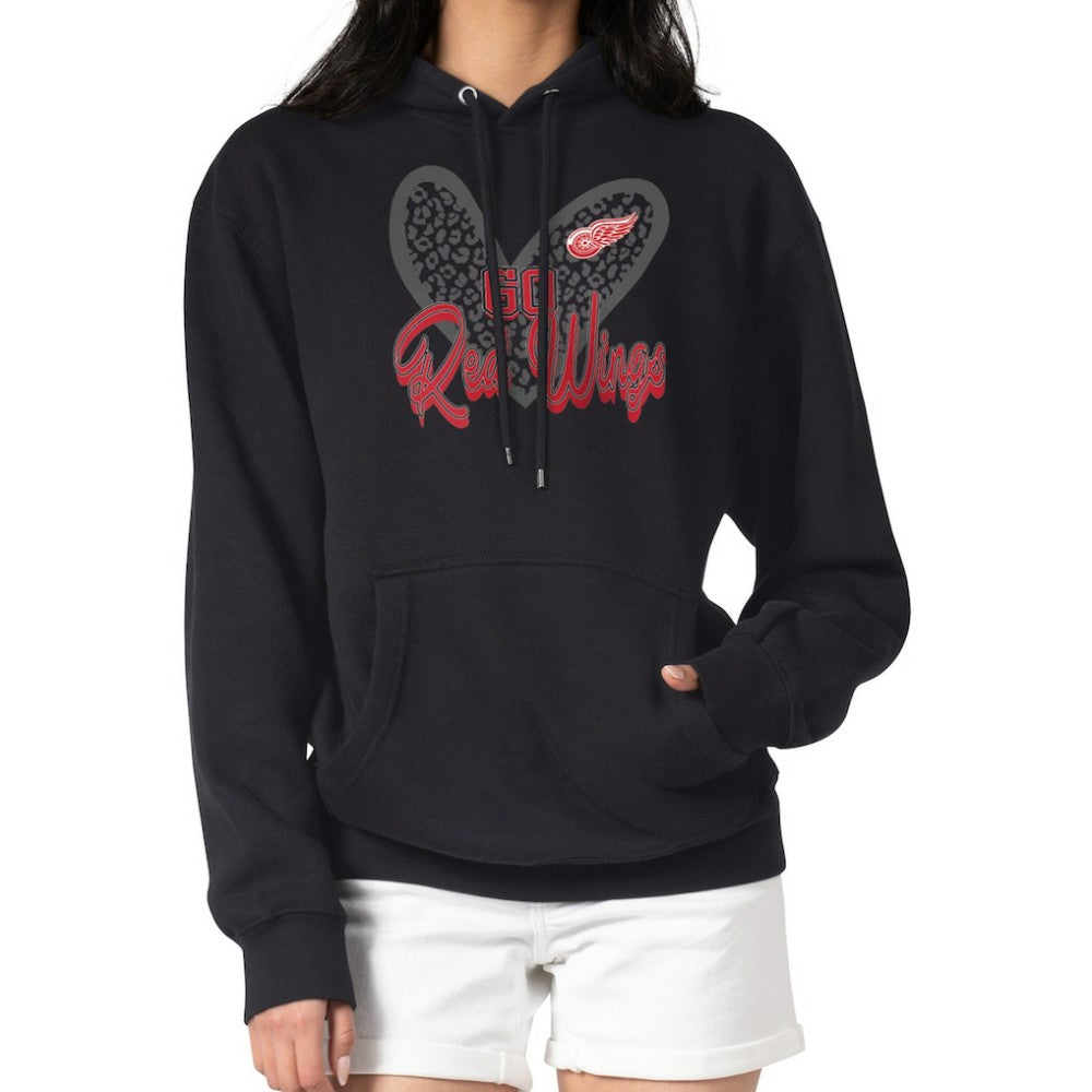 Detroit Red Wings G-III 4Her by Carl Banks Women's Animal Print Heart Fleece Pullover Hoodie - Black | NHL Clearance