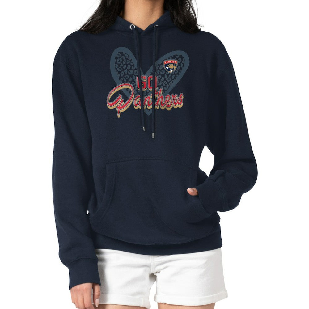 Florida Panthers G-III 4Her by Carl Banks Women's Animal Print Heart Fleece Pullover Hoodie - Navy | NHL Clearance