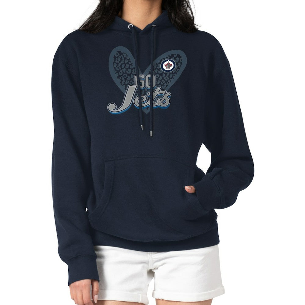 Winnipeg Jets G-III 4Her by Carl Banks Women's Animal Print Heart Fleece Pullover Hoodie - Navy | NHL sale