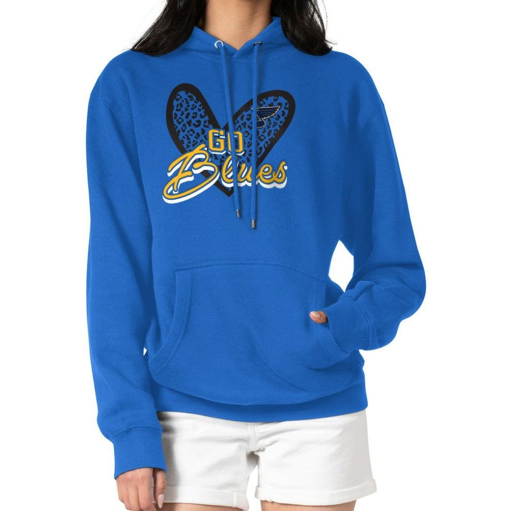 St. Louis Blues G-III 4Her by Carl Banks Women's Animal Print Heart Fleece Pullover Hoodie - Blue | NHL discount