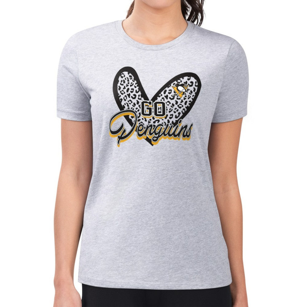 Pittsburgh Penguins G-III 4Her by Carl Banks Women's Super-Slim Fit Lightweight Animal Print Heart T-Shirt - Heather Gray | NHL on sale