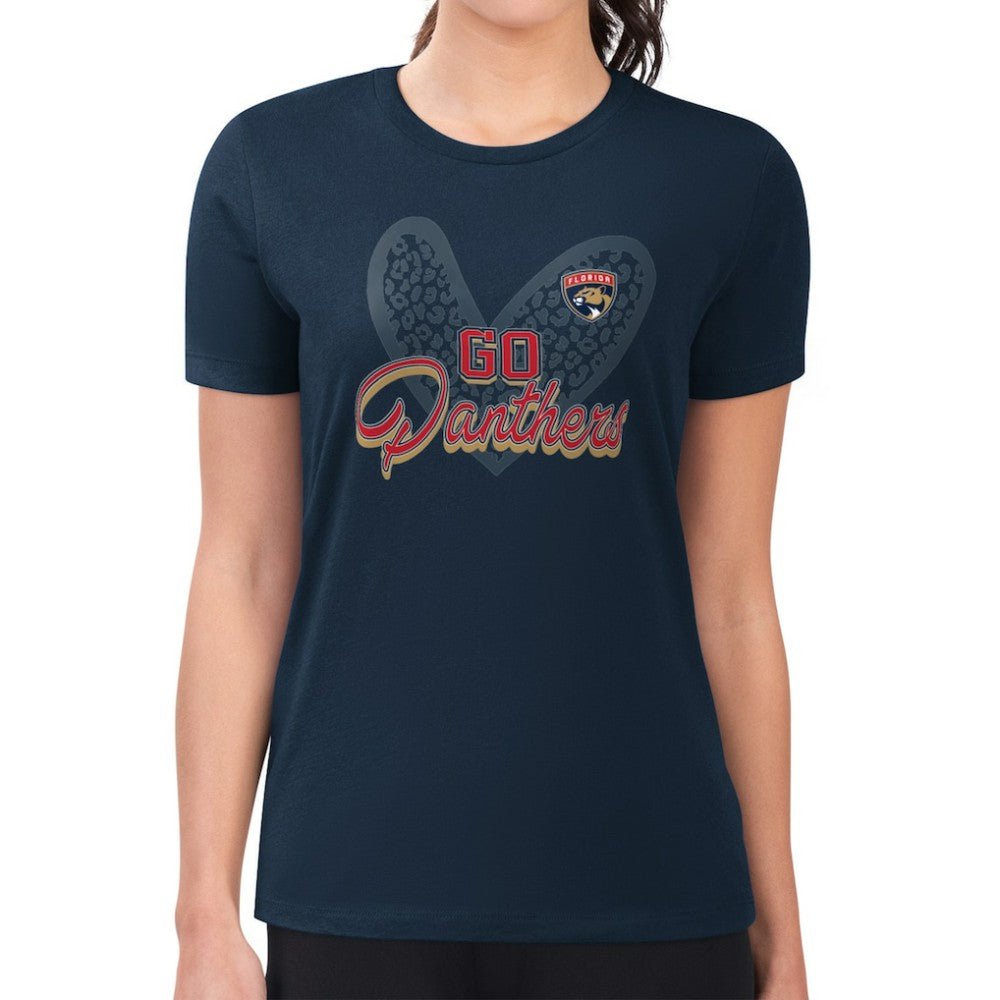 Florida Panthers G-III 4Her by Carl Banks Women's Super-Slim Fit Lightweight Animal Print Heart T-Shirt - Navy | NHL Lifestyle