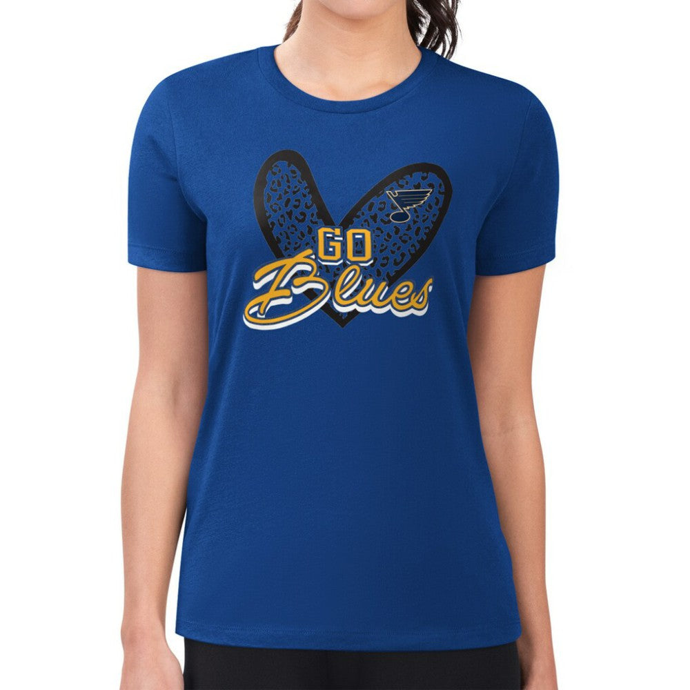 St. Louis Blues G-III 4Her by Carl Banks Women's Super-Slim Fit Lightweight Animal Print Heart T-Shirt - Blue | NHL Lifestyle